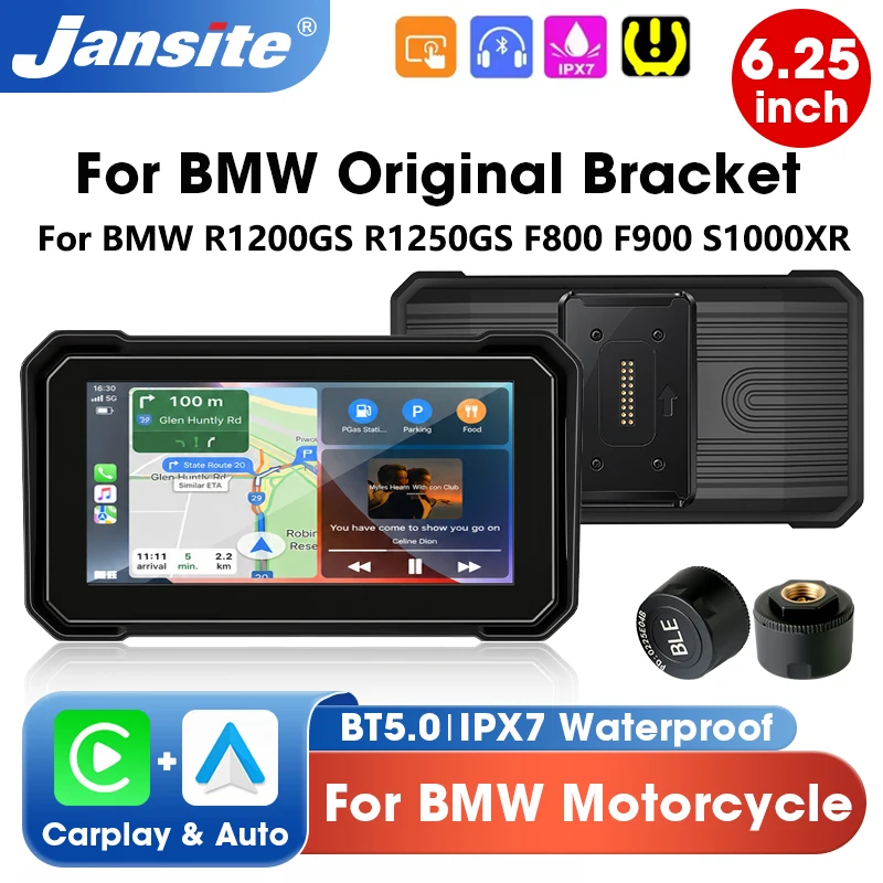 Jansite Motorcycle GPS Navigation Wireless CarPlay Android Auto Dual BT Moto Monitor For BMW R1200GS R1250GS F800 F900 S1000XR