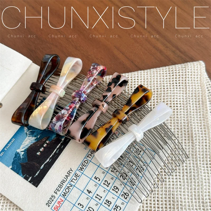 

Acetate Bow Hair Comb for Women Flyaway Hair Control Non Slip Side Comb Cute Elegant Fashion Hair Accessories for Thick