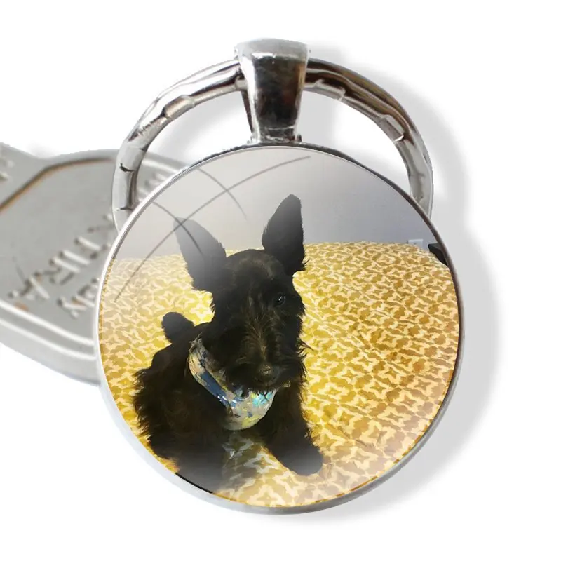 Keychain Handmade Glass Cabochon Key Ring Holder Pendant Key Chains Scottish Terrier Dog Puppy Puppies