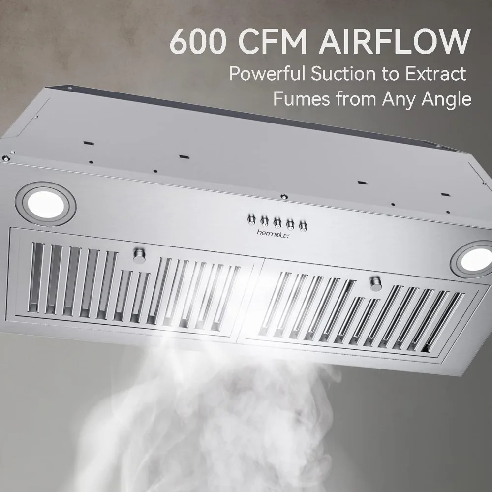 600 CFM 3 스피드 벤트 후드, 덕트 및 무덕트 컨버터블, 밝은 LED 조명, 스테인레스 스틸 레인지 후드