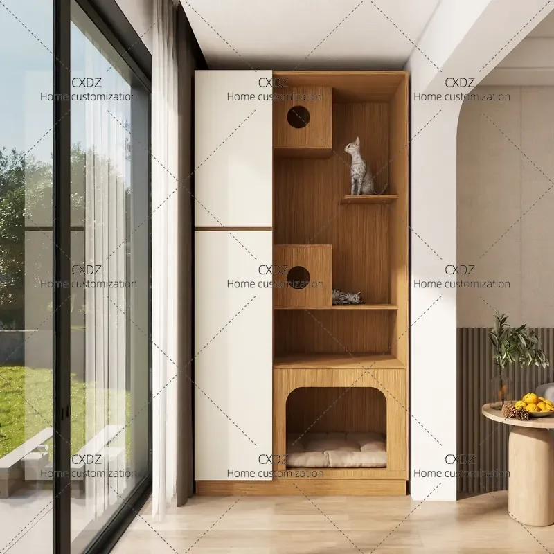 Custom Indoor Cat Villa with Climbing Frame and Storage Locker Compact Cat Cage Nest for Small Apartments Balcony Use