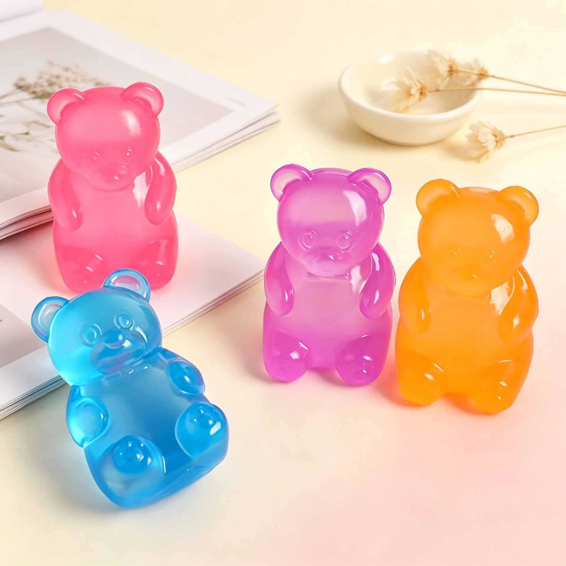 Colorful Gummy Bear Fudge Squeeze Toy Jelly Bean Gummy Candy Fidget Hand Relax Toy Anti-Stress Release Adult Gift