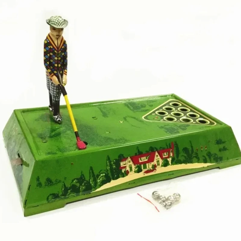 Giocare a pallina da golf Collezione di giocattoli a carica divertente Giocattolo meccanico in metallo retrò con figure a orologeria sportiva Modello regalo per bambini