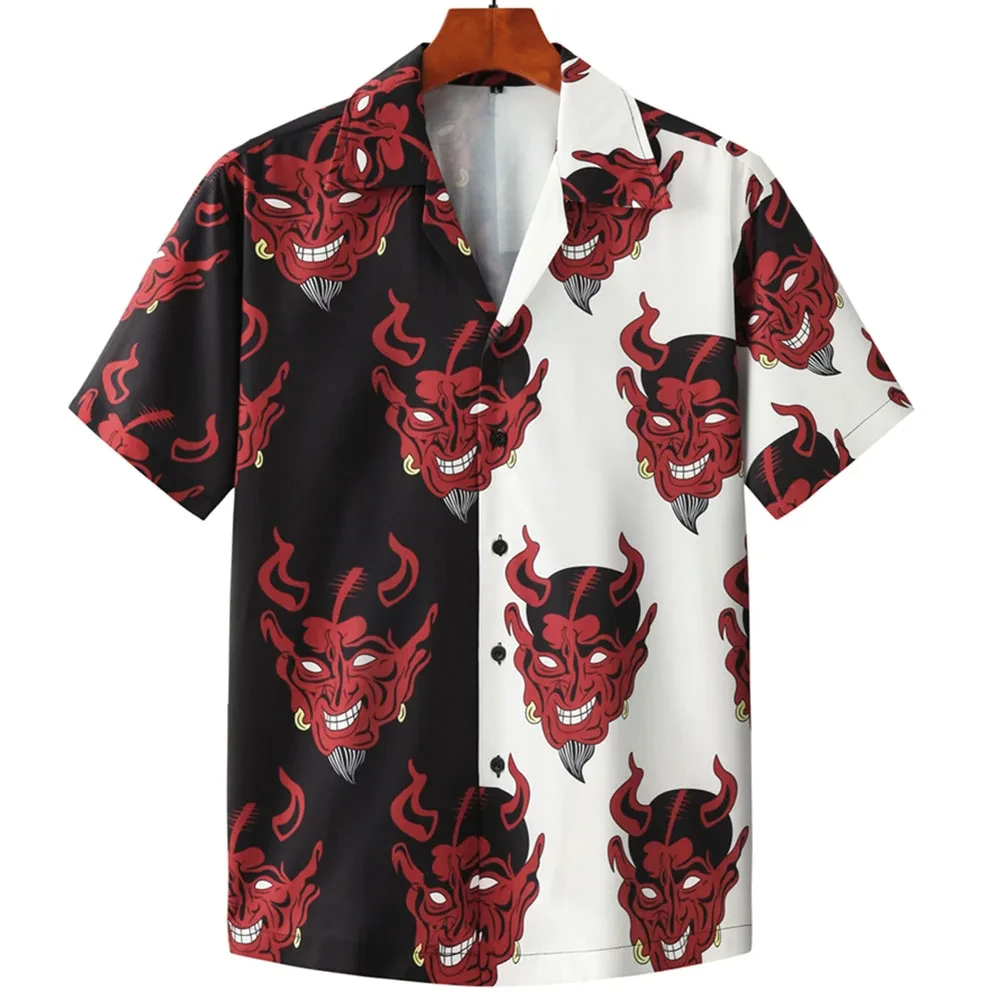 2024 Devil Horror 3d Hawaiian Shirt Man Loose Male Clothes Breathable Men\'s Shirts Summer Short Sleeve Shirt Top Men\'s Clothing