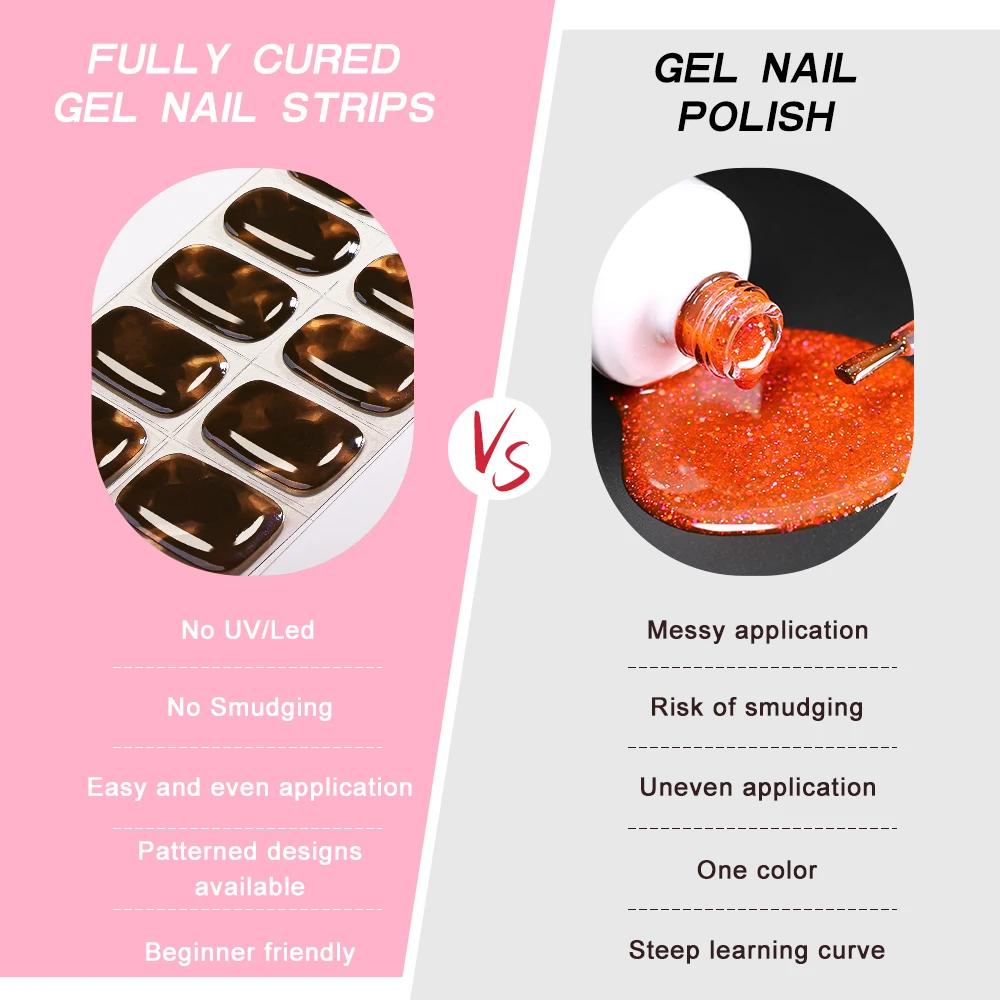 34Tips UV Free Nail Gel Strips Full Cover Gel Polish Nail Sticker Curing-free Stickers for Nails Long Lasting Nails Patch