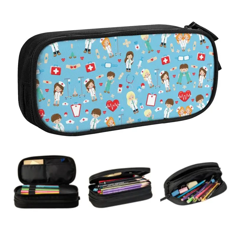 Kawaii Nursing ECG Pattern Pencil Cases for Boy Girl Large Storage School Pencil Box Stationery