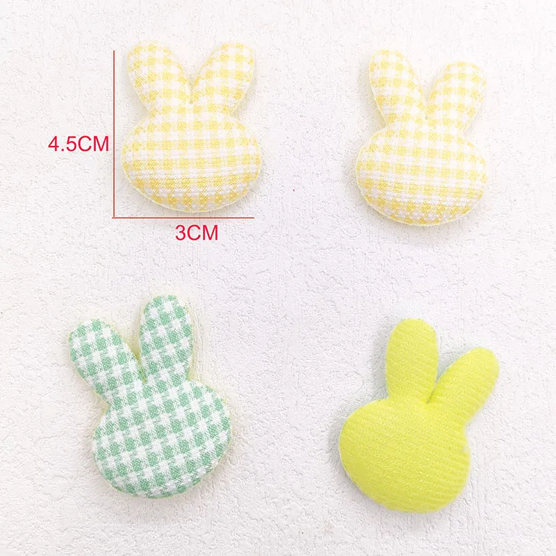 60Pcs/Lot 3.5*4.5CM Lattice Fabric Rabbit Padded Appliques For DIY Handmade Children Headwear Garment Accessories Patches