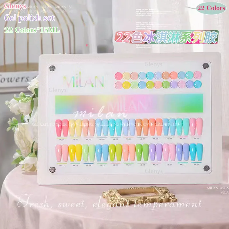 Glenys 22 color ice cream nail polish gel full web popular semi permanent immersion gel color card UV LED nail art varnish set
