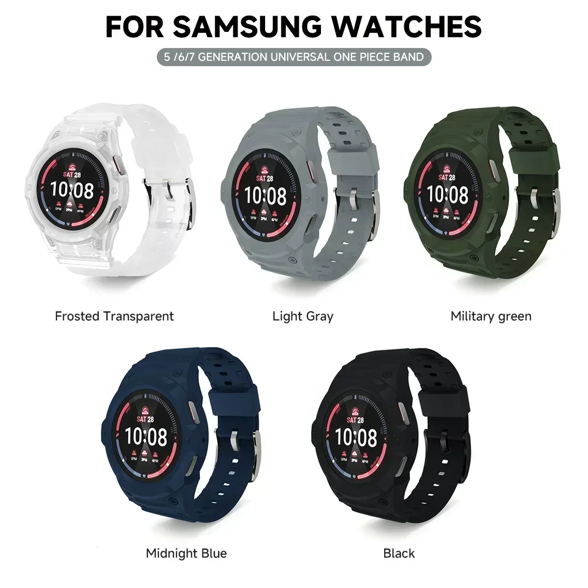 NOWY Silikonowy Pasek + Obudowa PC do Samsung Galaxy Watch 7/6/5/4 40/44MM Nowy Zestaw Mod do Smartwatcha Samsung Sportowy Pasek Bransoletka
