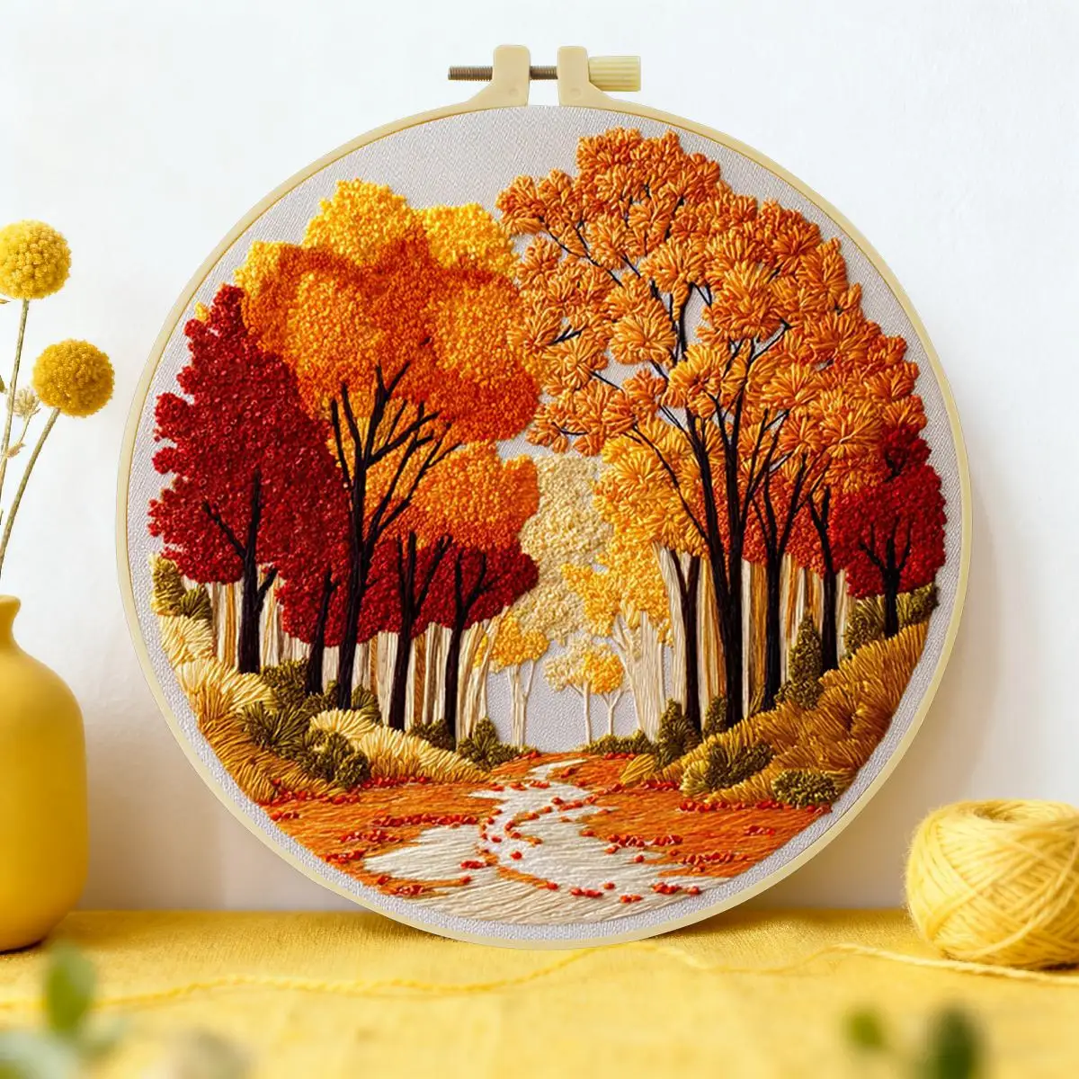 1 Stück 20X20CM/15X15CM 7,87/6,3 Zoll Herbst-Stickerei-Starter-Kit DIY-Kit DIY-Stickerei-Set Handarbeiten Heimdekoration Nadelkunst – Detail 1