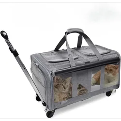 Portable Pet Trolley Case Detachable Universal Wheel Breathable Foldable Large Capacity Puppy Travel Bag Breathable Cat Carrier