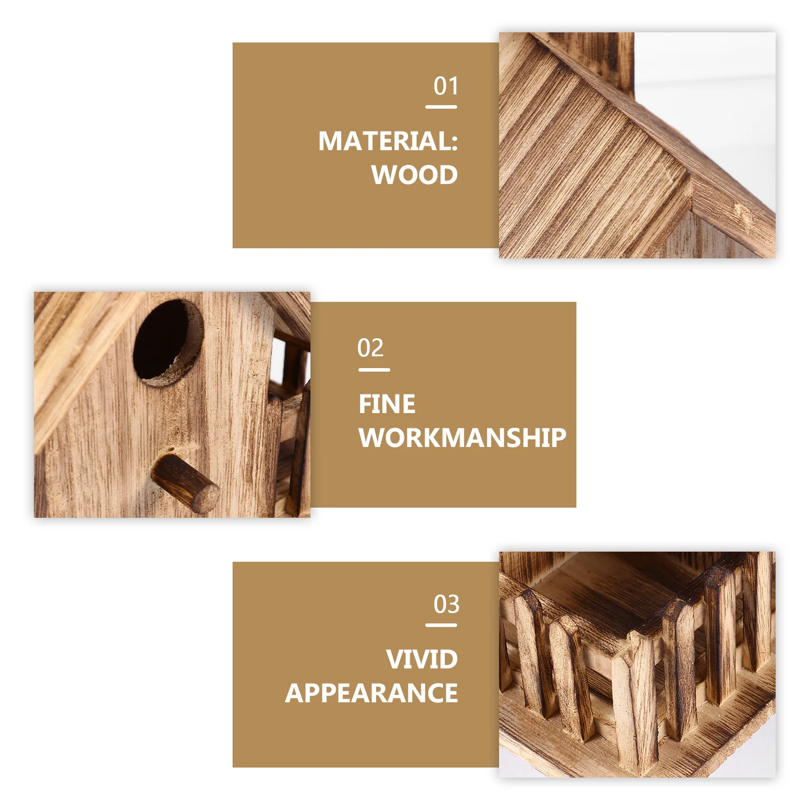 

Wood Bird Nest Creative Craft Wide Entrance Wooden Hut Design Perfect Play Sleep Home for Small Birds Outdoor Garden Shelter