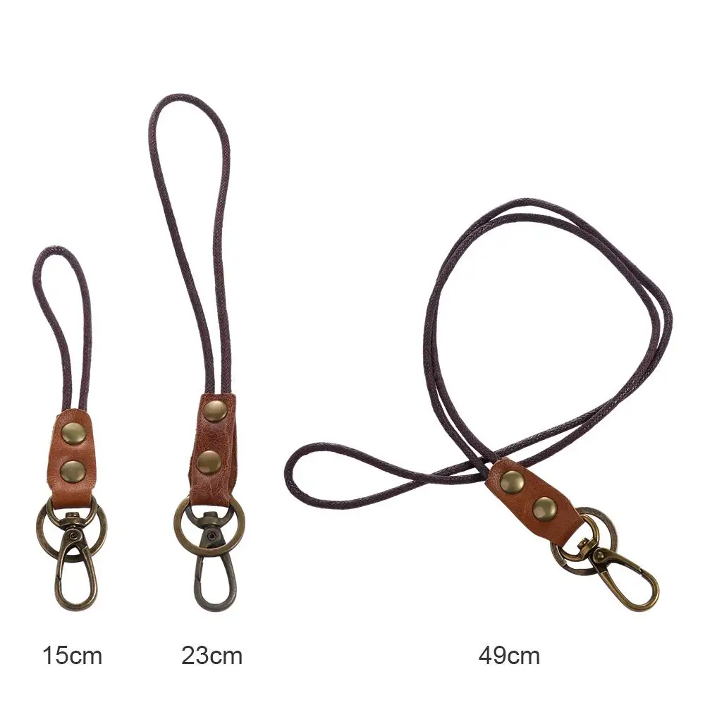 Genuine Leather ID Card Holder Badge Holder Cowhide Leather Lanyard Phone Neck Strap Wrist Neck Lanyard Work Card Holder