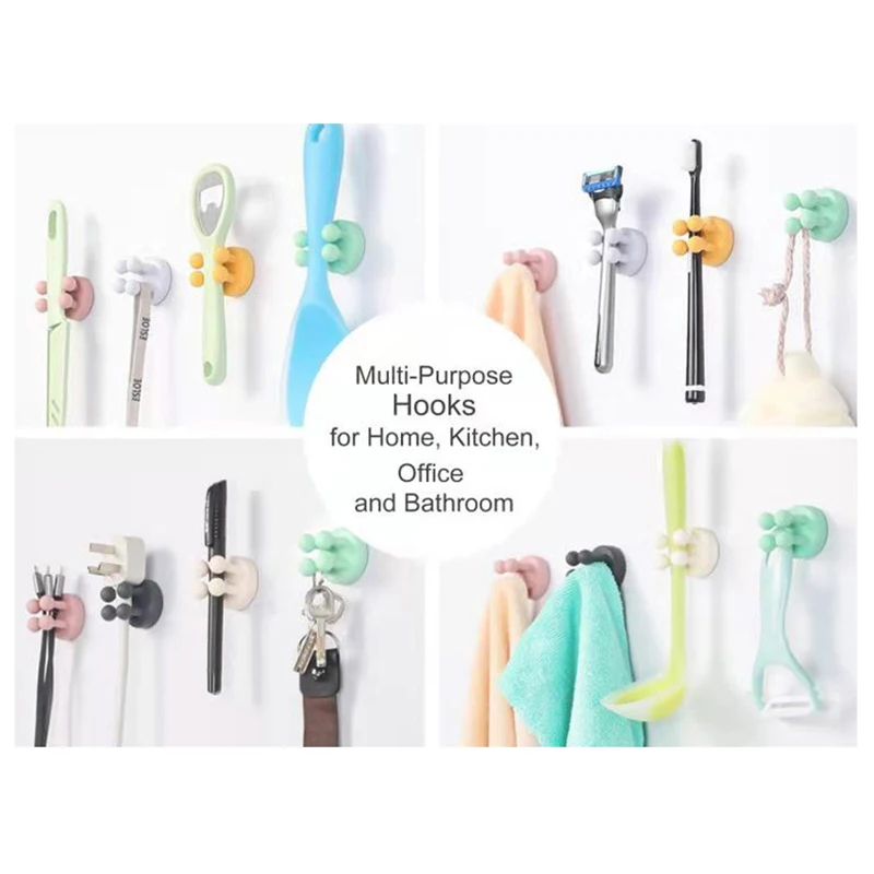 Self Adhesive Silicone Multi-Function Hook Bathroom Kitchen Wall Door Punch-Free Waterproof Hooks Key Towel Rack Storage Hook