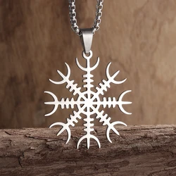 Retro Norse Mythology Viking Awe Rune Pendant Snowflake Necklace for Men and Women Fashion Lucky Trend Amulet Jewelry