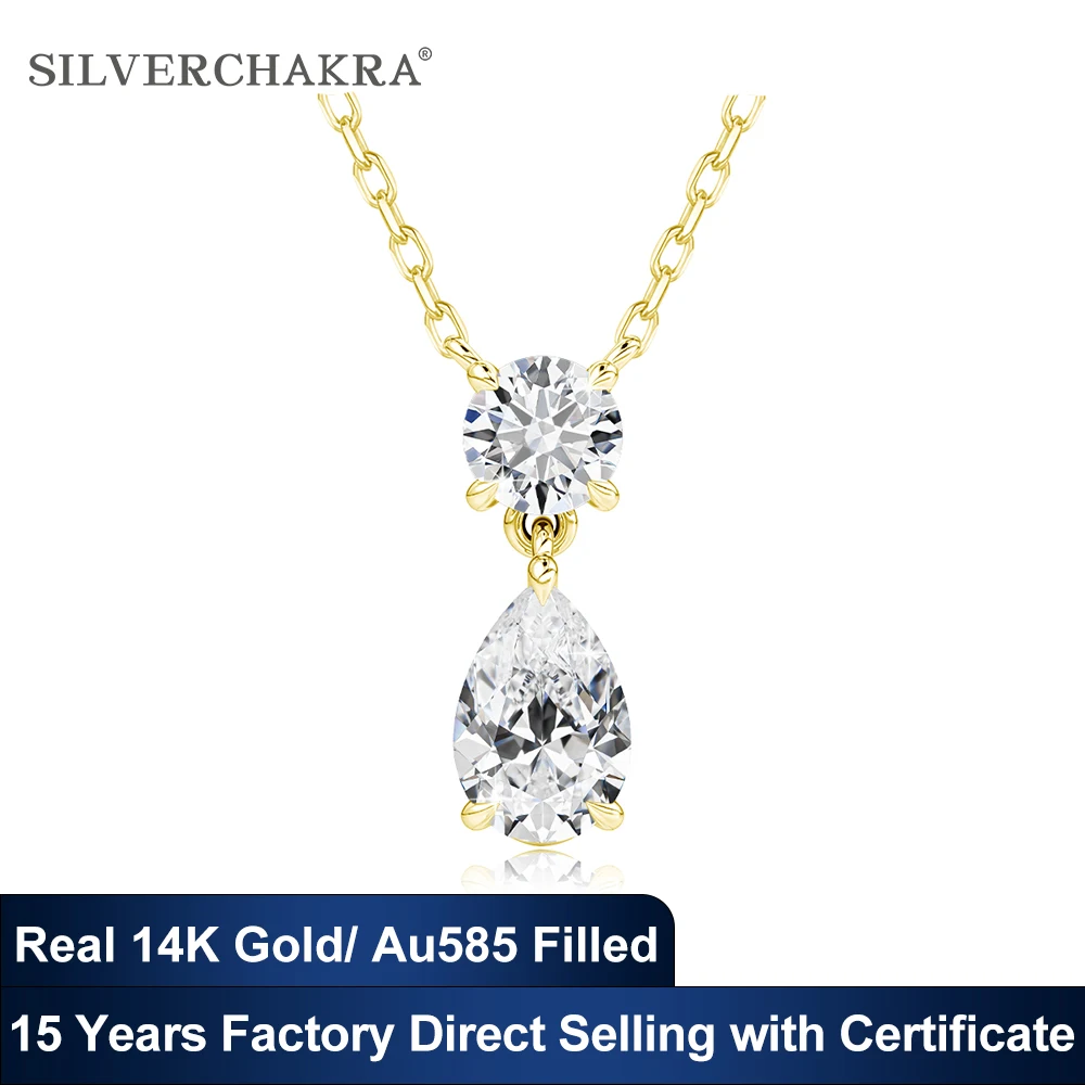 

Ожерелье с муассанитом и бриллиантами 14 карат для женщин, грушевидная огранка, 0,5-3 карата, сертифицированное GRA Au585 K, золотой женский кулон, подарки на вечеринку