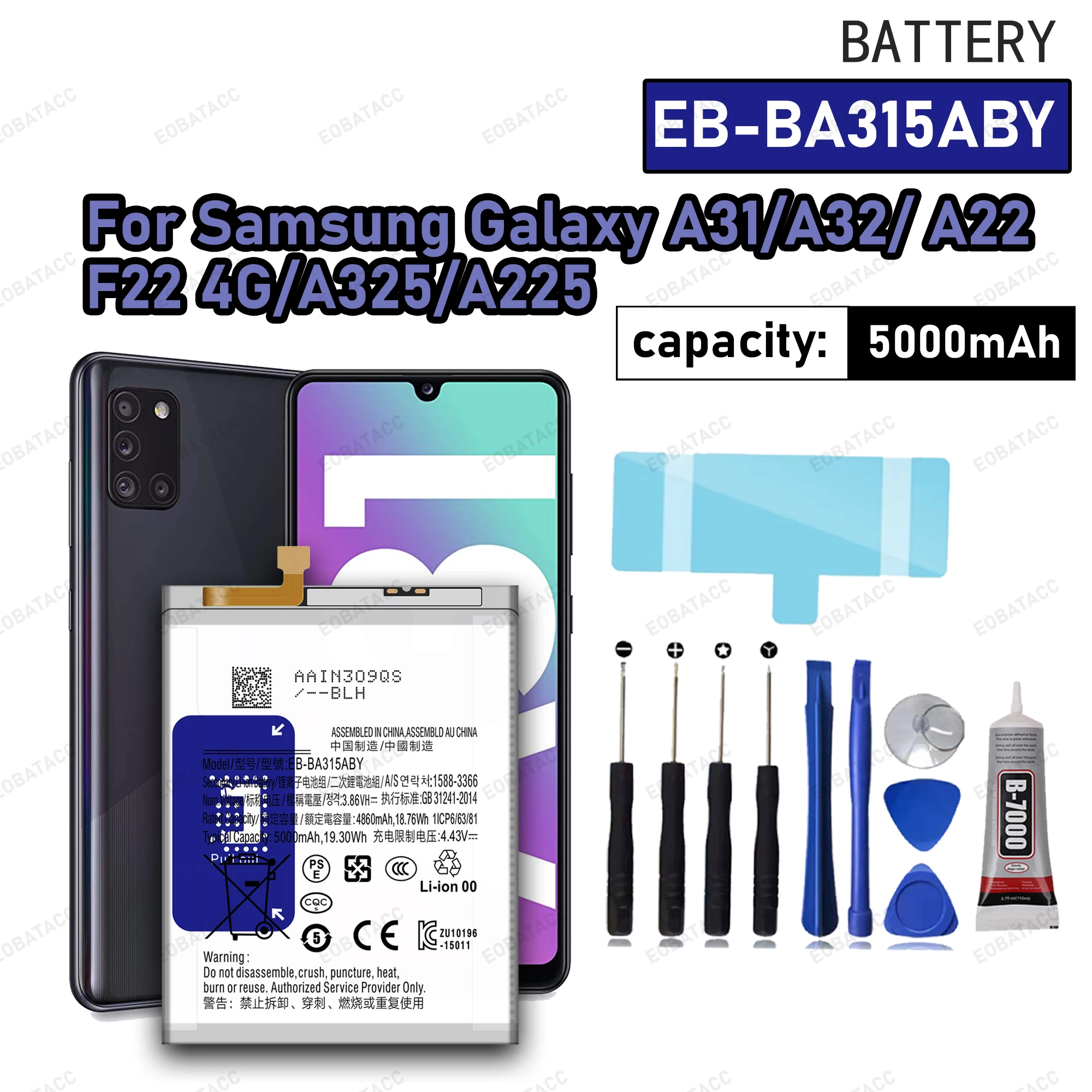 

100% новый сменный аккумулятор EB-BA315ABY для Samsung Galaxy A31/A32/A22/F22 4G/A325/A225, инструменты для батарей