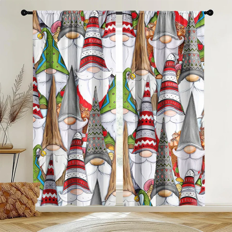Cute Gnome Family Curtain Waterproof Window Drapes Fun Festive Holiday Home Decor Curtain Panels