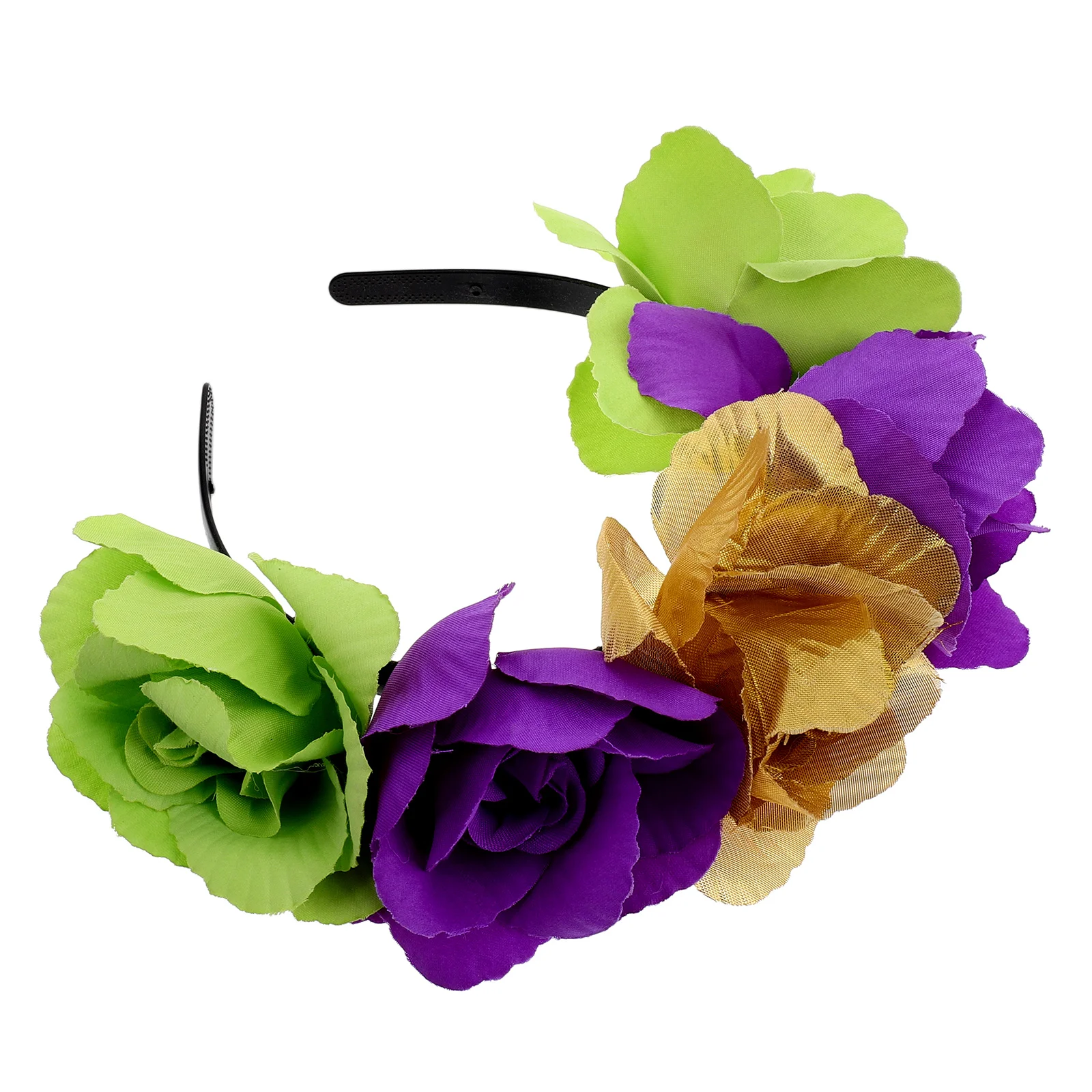 

Rainbow Fabric Flower Crown Headband For Halloween Day Of The Dead Large Floral Hair Wreath Comfortable Costume Accessories