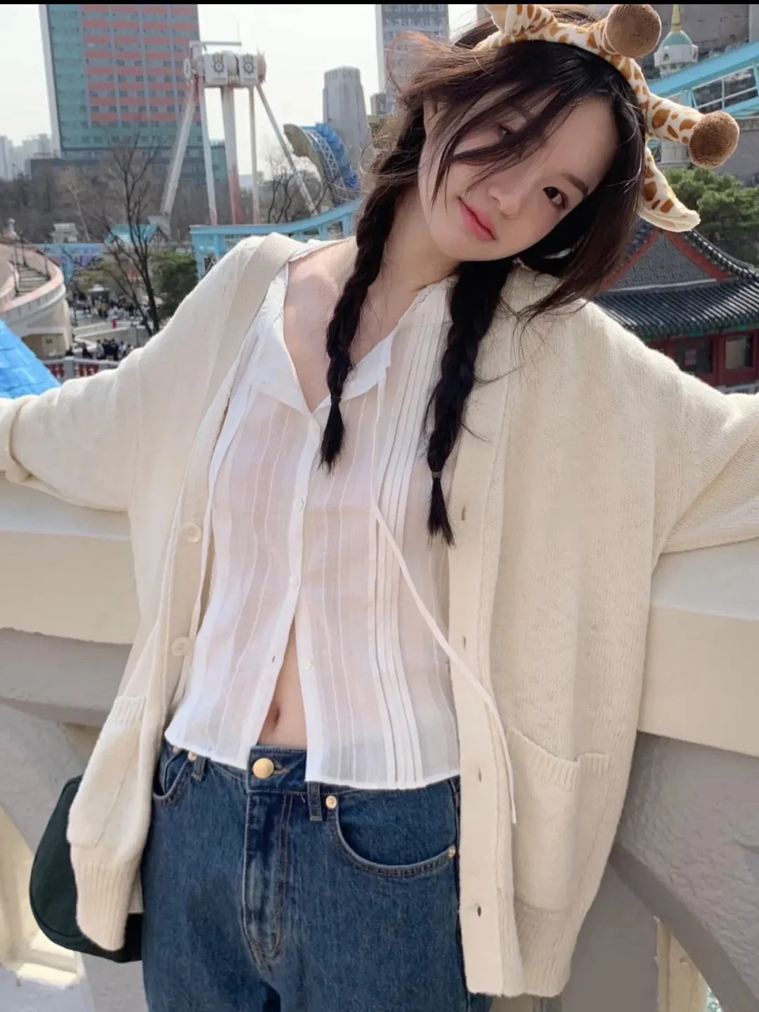 

Sweet Dongda Gate Knitted Open Cardigan Women's Loose Sweater Jaet V-ne Cotton Long Sve round Ne Spring Faion