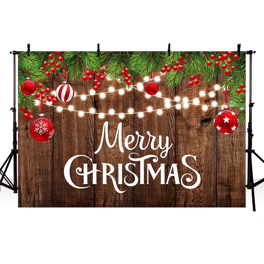 Merry Christmas Wood Board Backdrops for Photography X-mas Pine Leaves Photozone Baby Portrait Festive Background Photo Studio