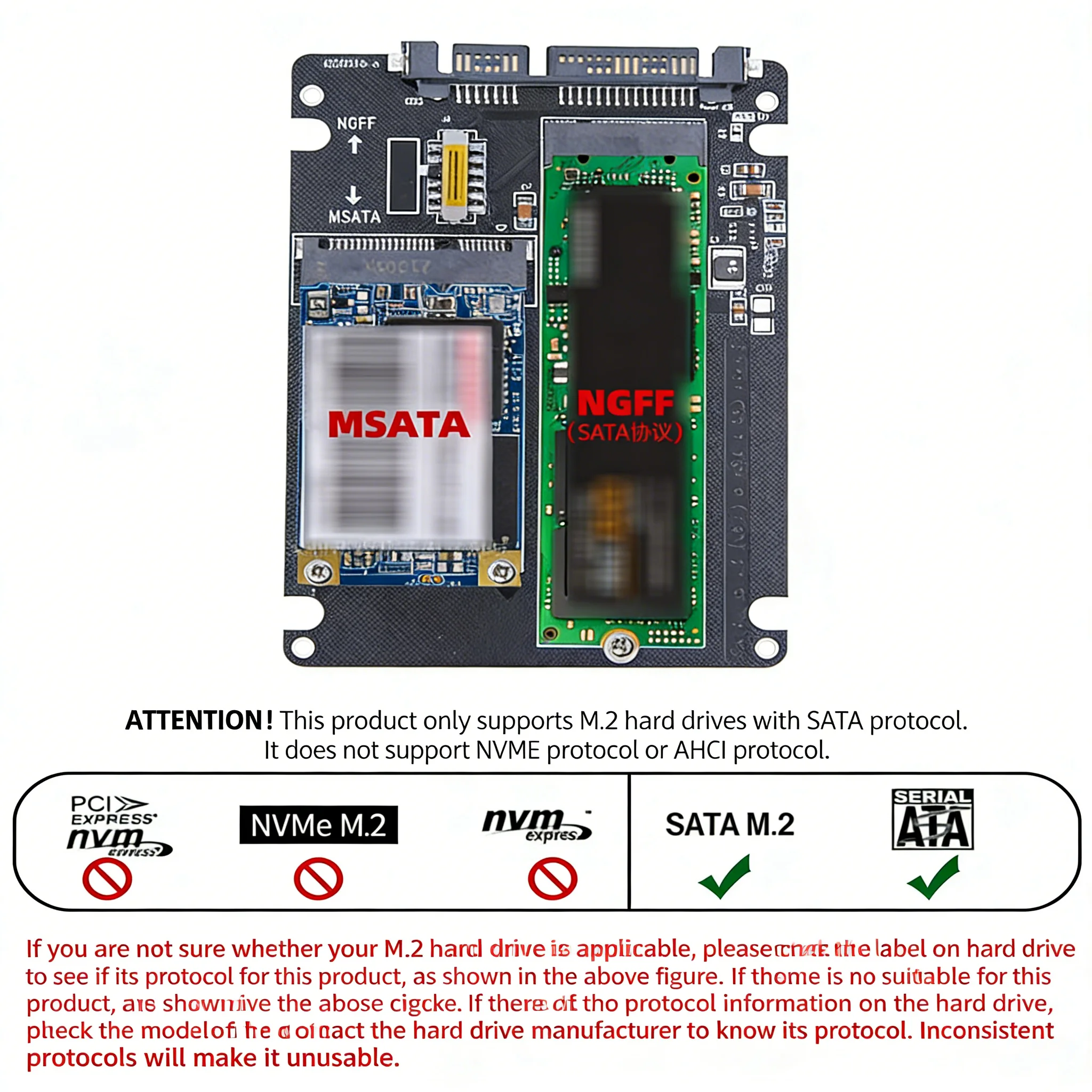 2-In-1 M.2 SSD To SATA3 External Enclosure - Dual-Use NGFF/MSATA To Serial Port Conversion Adapter For Solid-State Drive