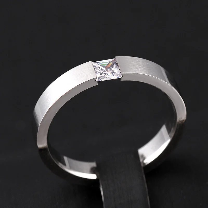 Titanium Steel Rings for Women Minimalist Silver Color Zircon Ring Men Fashion Jewelry Frosted Scratched Free Wholesale KBR180