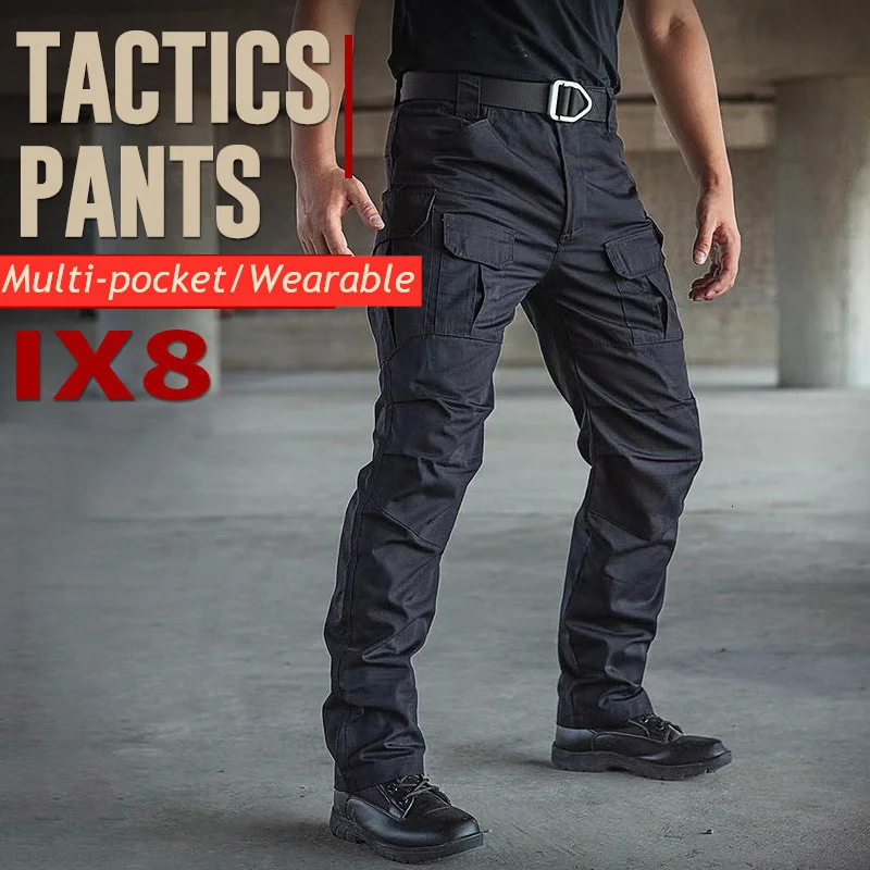 Men's Multi-pocket Tactical Pants Loose Wearproof Overalls Trousers Male Outdoor Water Resistant Hiking Training Military