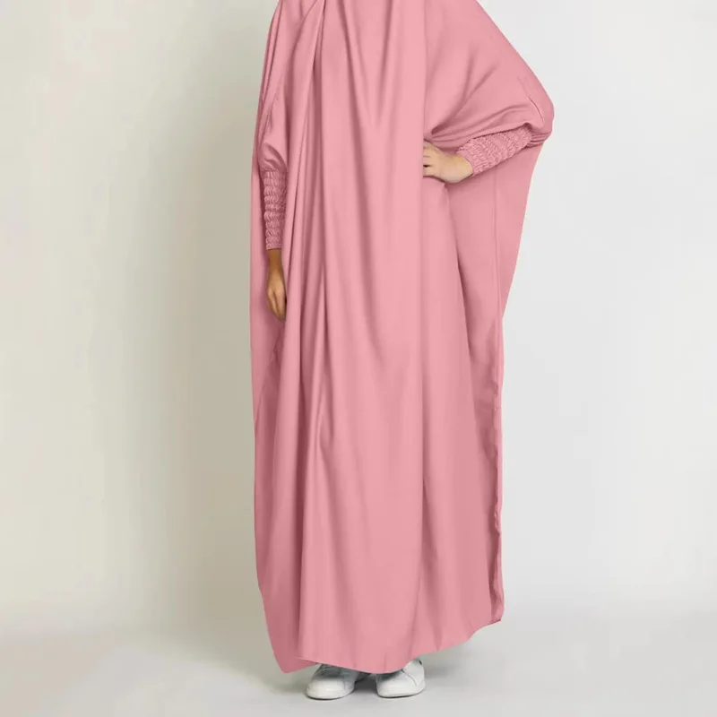 Women One-Piece Hooded Prayer Dress Smocking Sleeve Jilbab Modest Islamic Abaya Robe Dubai Prayer Outfit