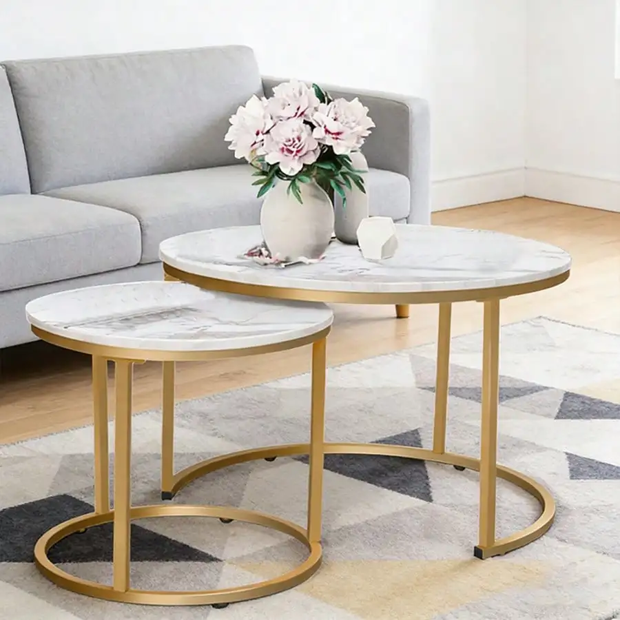 Aboxoo Coffee Table Nesting Side Round Table Set Of 2 End Table With Sturdy Metal Frame For Living Room Bedroom Apartment Modern Industrial Simple Nightstand,Oak