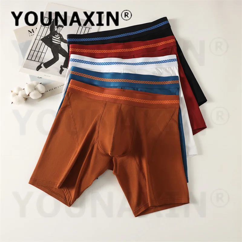 5 Pieces Men's Cotton Sports Boxer Briefs Long Leg Mid Waist Sexy Breathable Comfort Big Size Underwear Panties M L XL 2XL