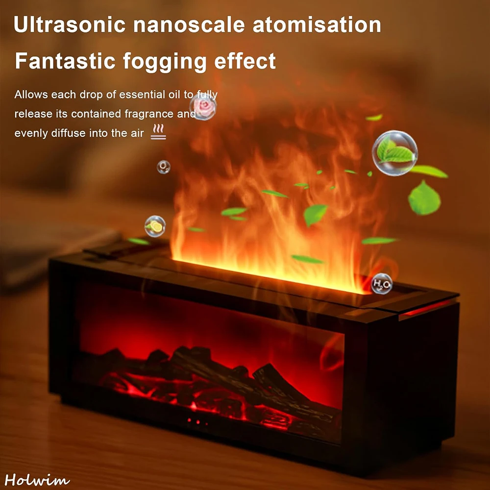 Flame Essential Oil Diffuser, 3D Flame Fireplace Aromatherapy Machine Colorful Humidifier with Remote Control, Fireplace Flame