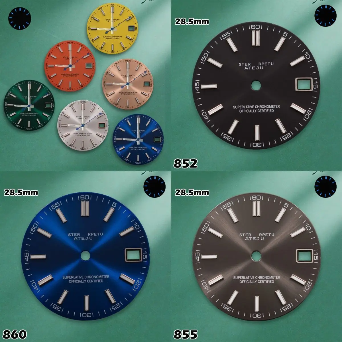 28.5mm Sunray Journal Dial for NH35/NH36 Japanese Movement - BGW Blue Luminous | Watch Modification Accessories