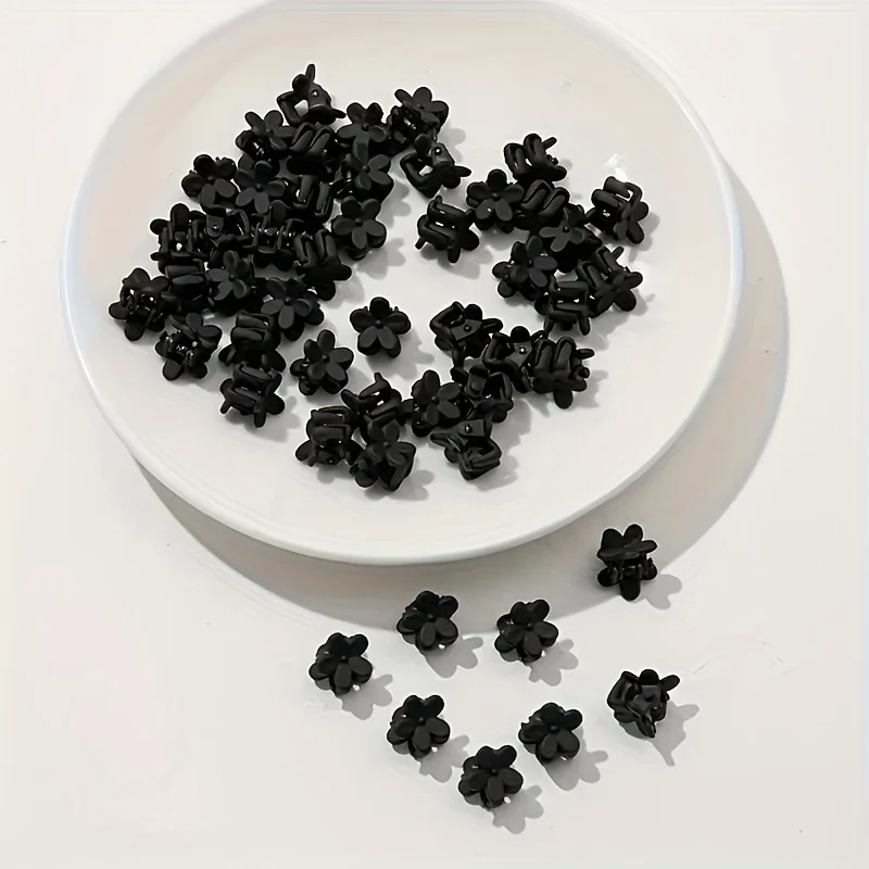 30/50/100 Pieces – Mini Black Flower Clips | Plastic Material | Suitable for Cute Girls’ Hairstyling Accessories Sets.