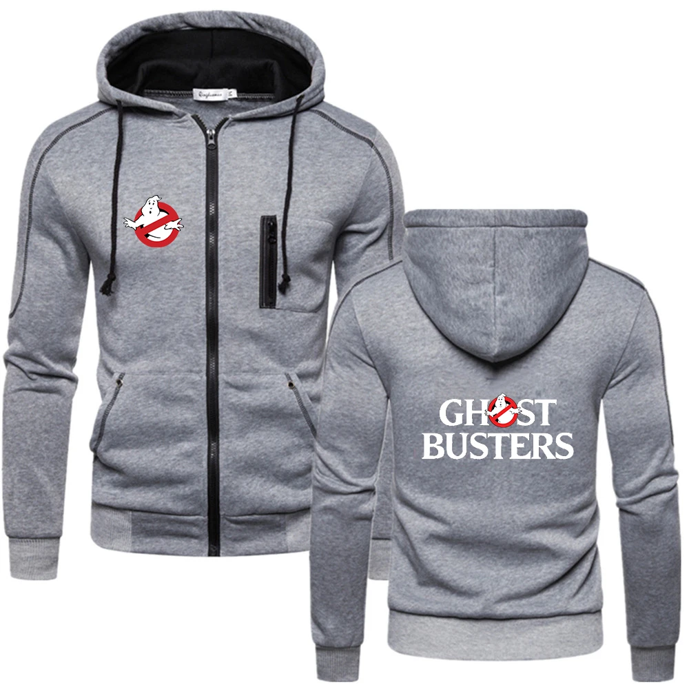 Ghost Busters 2024 Men's Spring and Autumn New Fashion Cotton Zipper Hoodie Fitness Sweatshirts Solid Color Fleece Jackets Tops