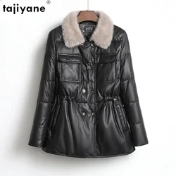 Tajeyane-abrigo de piel auténtica para mujer, chaqueta elegante de piel de oveja con cuello de visón, abrigo de cuero negro para invierno, Zm598