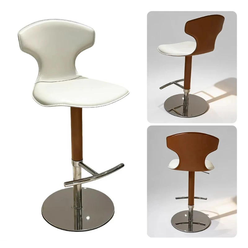 Outdoor restaurant commercial rotating leather bar stool with metal frame, adjustable height, modern design leather bar chair