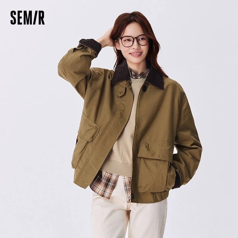 Куртка Semir, женская вельветовая куртка с отложным воротником, свободная осень 2023, новое винтажное пальто в рабочем стиле