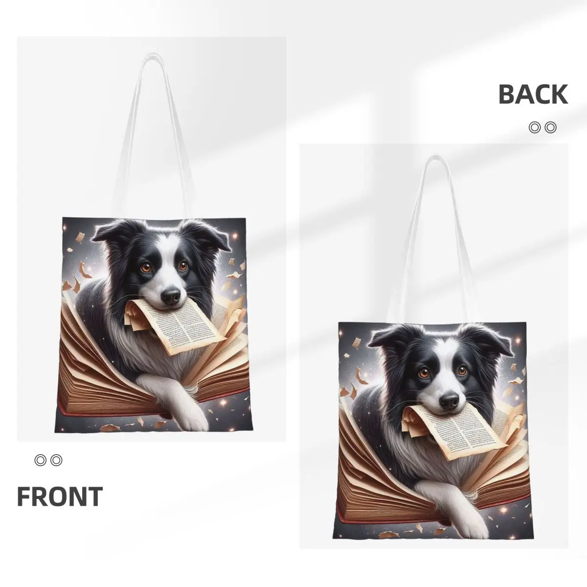 Border Collie Dog Shopping Bags Folding Canvas The Tote Bag Girls Shoulder Tote Travel Handbag