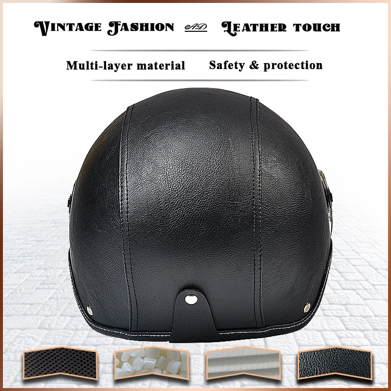 AD Retro Motorcycle Helmets with Harley Visor Leather Helmet for Man Electric Motorbike Vintage Protected Motor Safety Cap