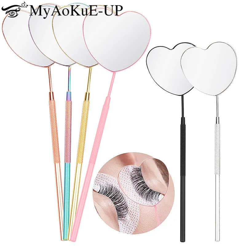 1pcs Eyelash Extension Mirror Heart Shape Stainless Steel Checking Makeup Mirror Lash Lifting Supplies Beauty Tool Accessories