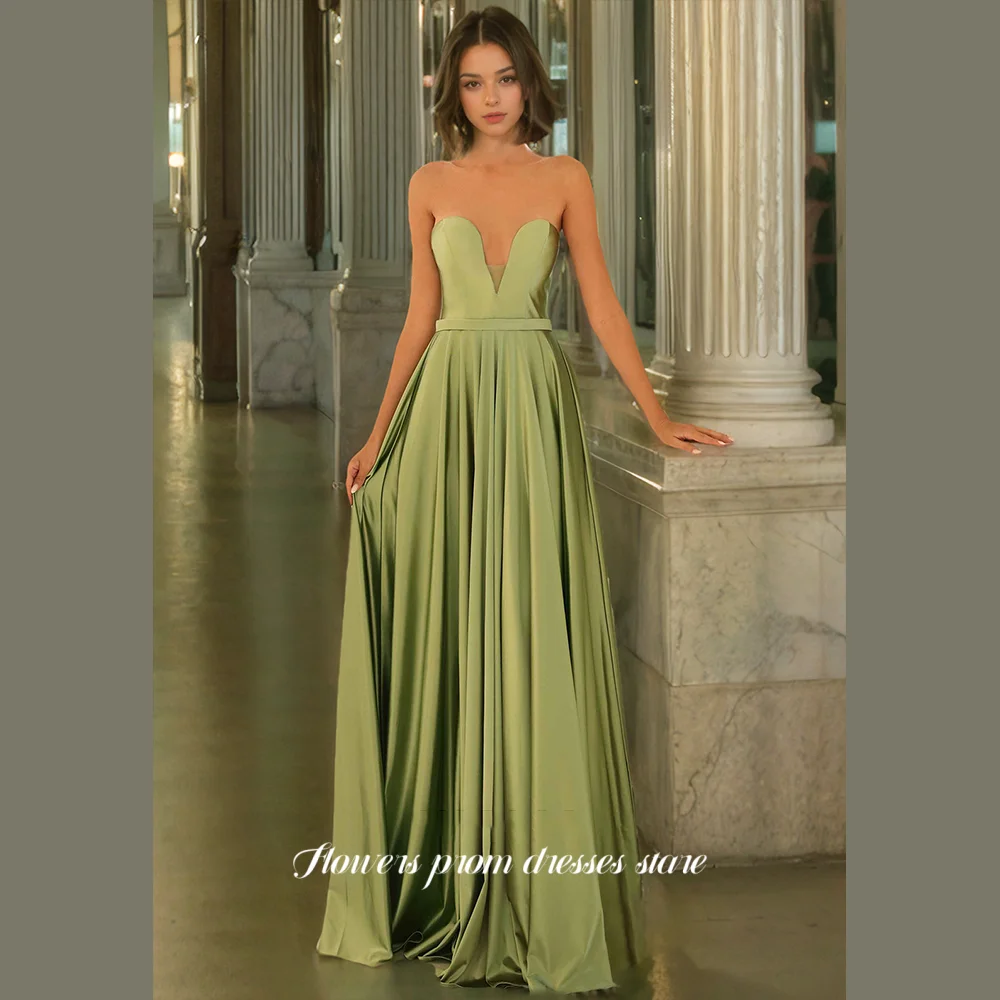 

Flowers Prom Satin Party Dress A Line Prom Evening Dress Strapless Long Evening Dress Sexy فساتين السهرة Vestidos De Fiesta