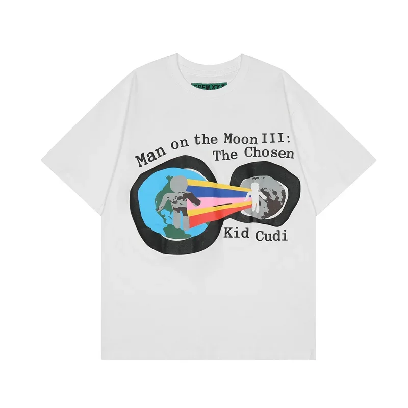 Новинка, белая детская футболка CPFM x Cudi Man On The Moon III, мужская и женская футболка с принтом из пенопласта, 1:1, Высококачественная уличная футболка