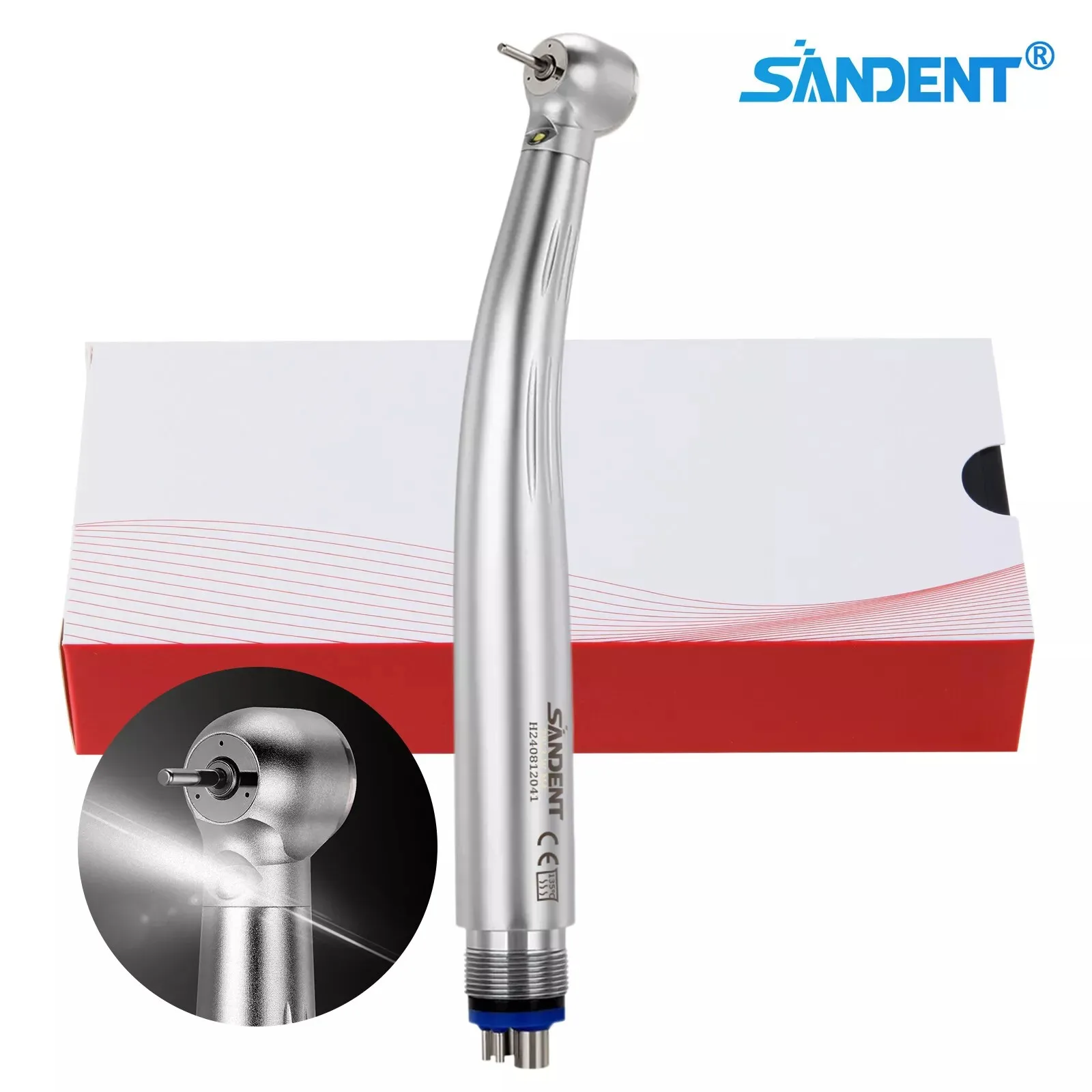 Dental Fiber Optic LED E-Generator High Speed Handpiece Push Button 4 Hole Ceramic Bearing Fit Nsk