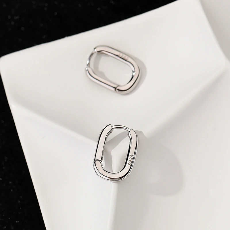 INZATT-pendientes de aro ovalados de Plata de Ley 925 auténtica para mujer, joyería fina clásica, accesorios geométricos minimalistas