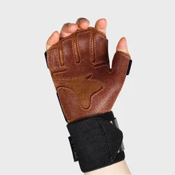 Non-Slip Half-Finger Cowhide Fitness Gloves Equipment Horizontal Bar Exercise Training Sports Anti-Weightlifting Finger Gloves