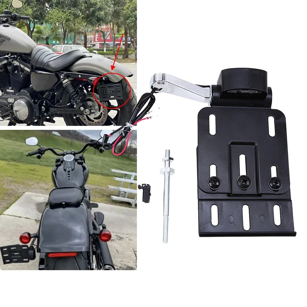 

Folding LED Light Side Mount License Plate Frame Cover Holder Adjustable For Harley Dyna Sportster 883 1200 XL 2004-2016
