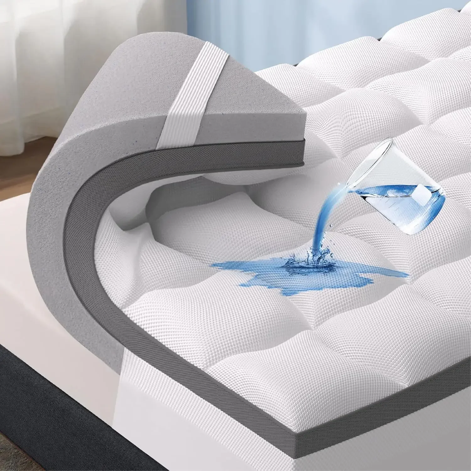 4.5 Inch Memory Foam Mattress Topper Queen Size, Dual Layer 2.5 Inch Gel Memory Foam & 2 Inch Waterproof Pillow Top Cool