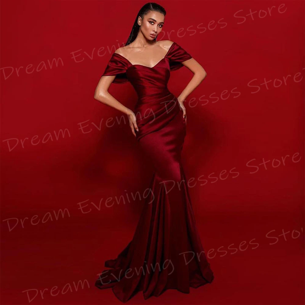 Simple Generous Mermaid Pretty Red Women's Evening Dresses Charming Off The Shoulder Prom Gowns Formal Party Vestido De Noche