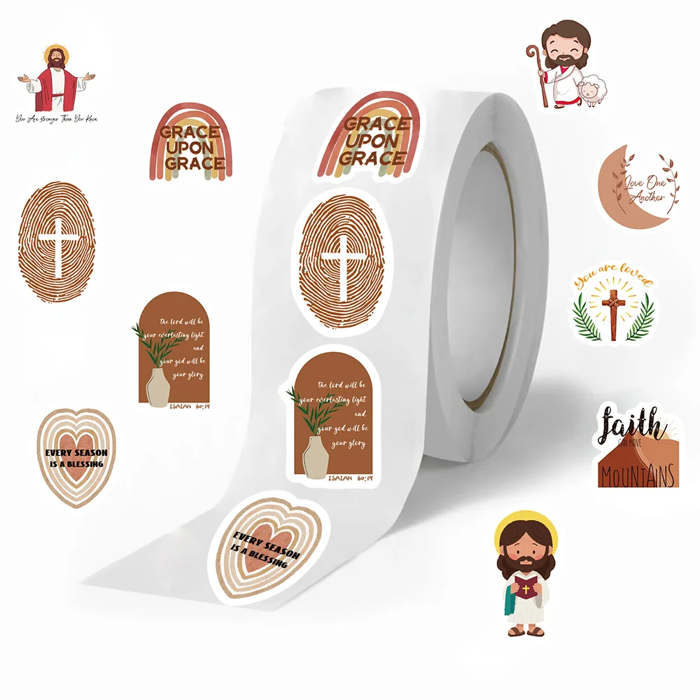 500pcs/roll Jesus Stickers Exquisite Account Materials Phone Cases Laptop Suitcases Water Cups Waterproof Stickers